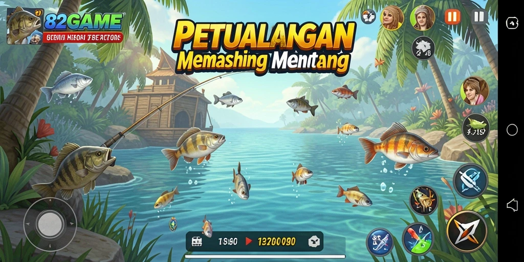 Tampilan gameplay 182GAME yang mendebarkan saat memancing.
