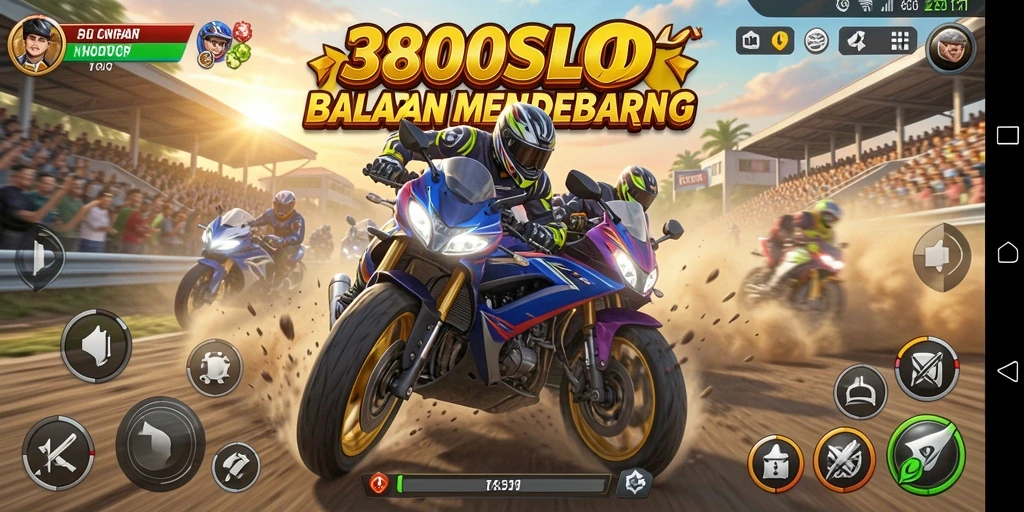 Screenshot gameplay <strong>380SLOT</strong> menampilkan aksi balapan motor yang seru.