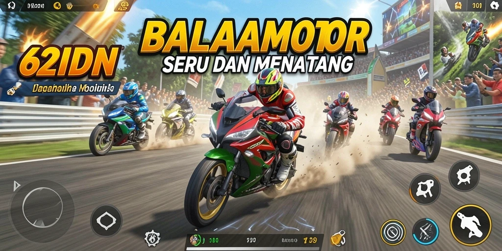 Tampilan gameplay 62IDN yang mendebarkan saat balapan motor.