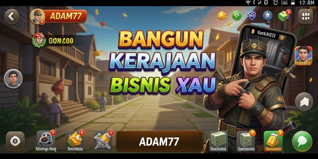 Skrinsut gameplay ADAM77 menampilkan manajemen bisnis yang menyenangkan.