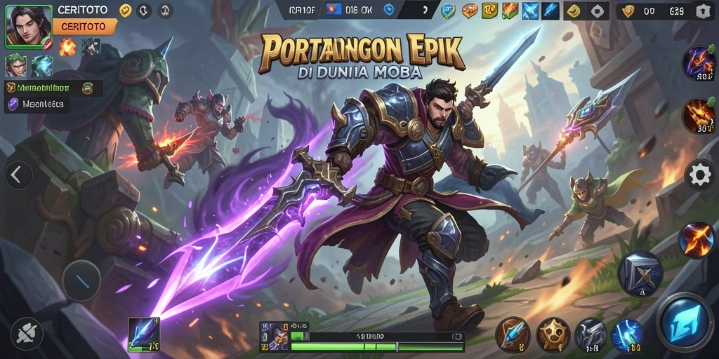 Tampilan pertarungan seru dalam gameplay CERITOTO di arena MOBA.