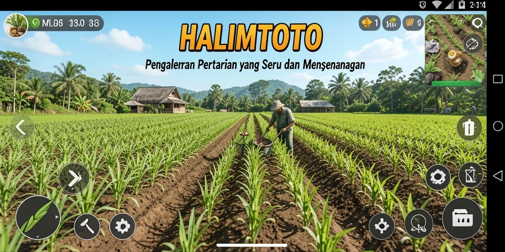 Tampilan gameplay HALIMTOTO dengan aktivitas pertanian yang menyenangkan.