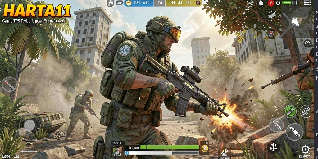 Tampilan gameplay HARTA11 yang intens dan seru dalam mode TPS.