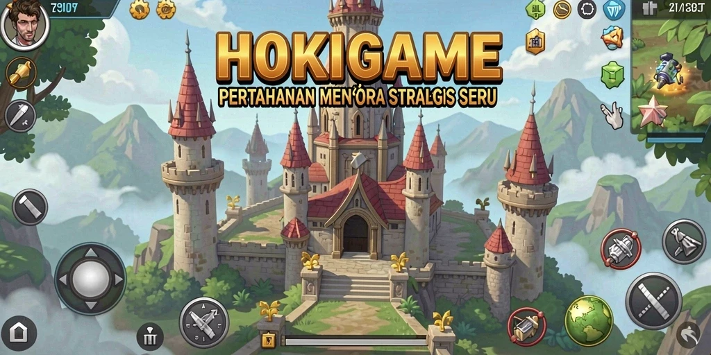 Screenshot HOKIGAME menunjukkan aksi menara mempertahankan dari serangan musuh.
