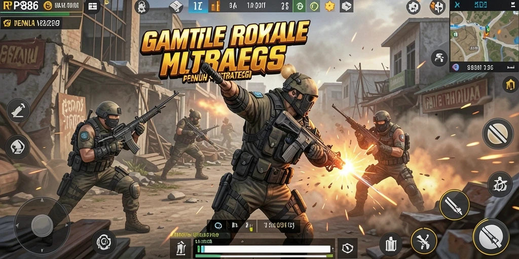 Screenshot ini menampilkan pertempuran mendebarkan dalam game Battle Royale.