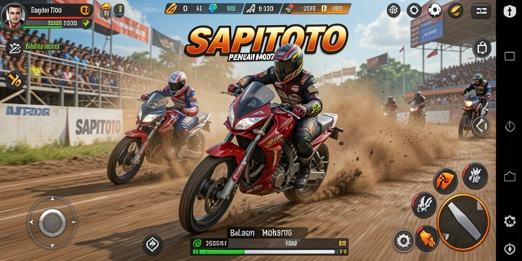 Screenshot gameplay SAPITOTO yang menunjukkan balapan motor seru.