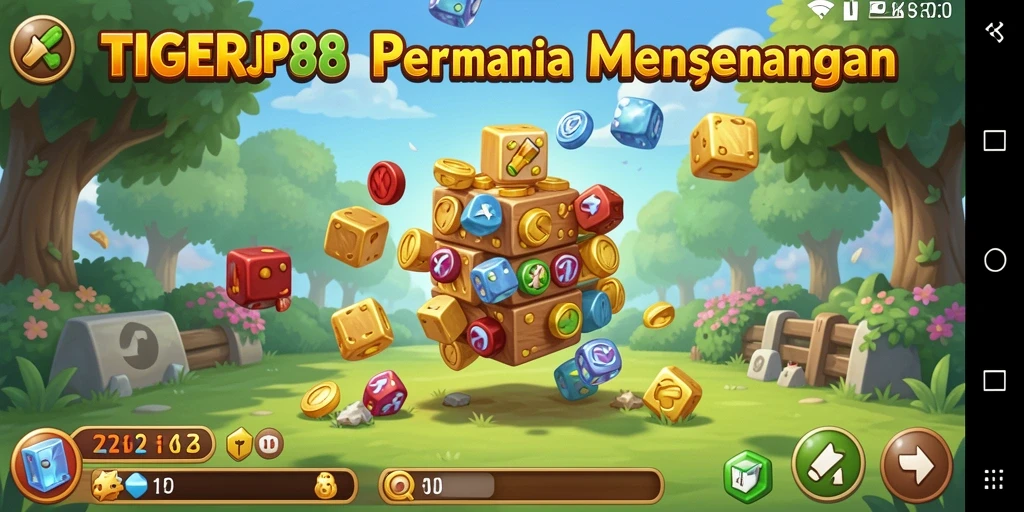 Tampilan permainan TIGERJP88 dengan teka-teki menarik dan grafis cerah.