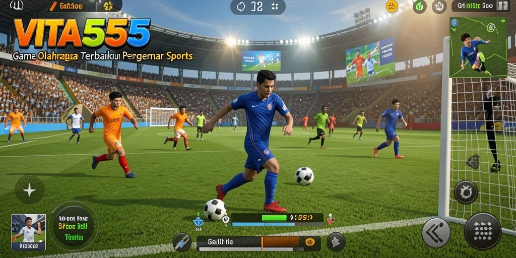 Tangkapan layar utama VITA555 yang menunjukkan aksi seru dalam gameplay olahraga.