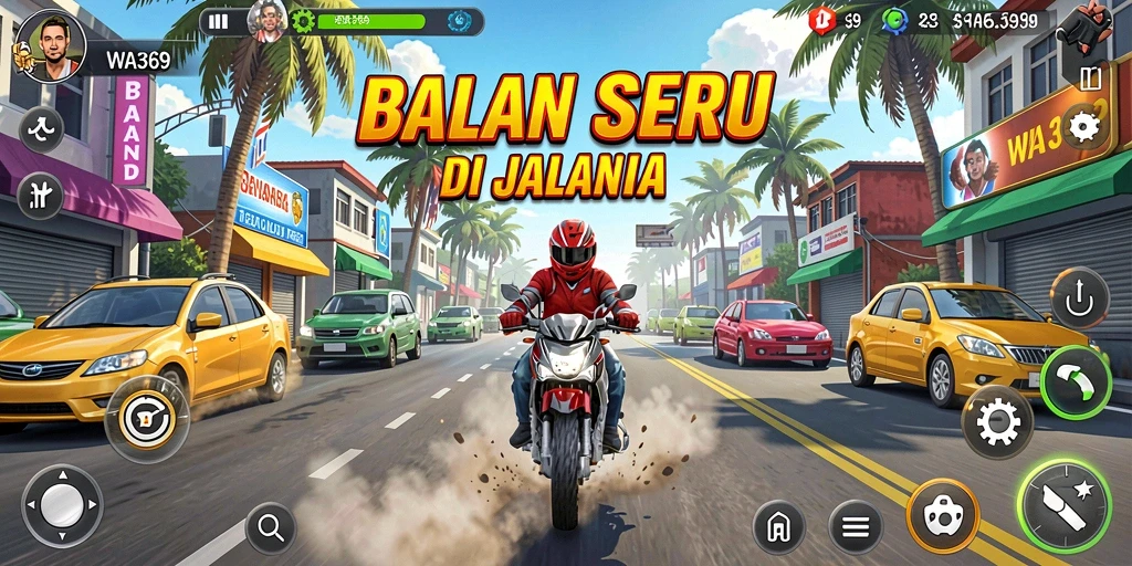 Gameplay balap menegangkan di WA369 dengan mobil yang melaju cepat.