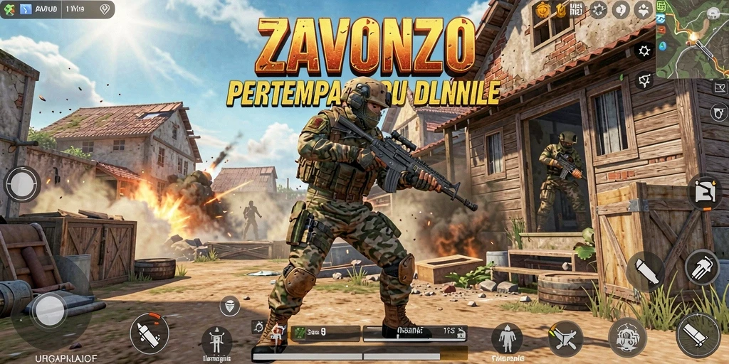 Tampilan gameplay mendebarkan dalam pertempuran Battle Royale ZAVONZO.